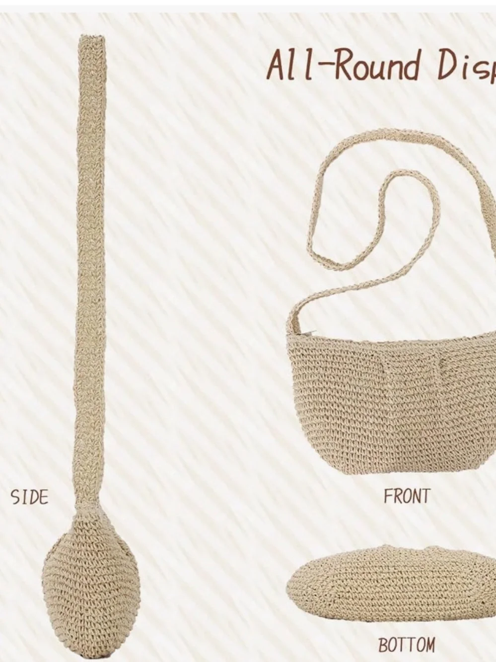 Minimalist Woven Straw Crossbody Bag in Beige -Pleated Dumpling Shoulder Handbag